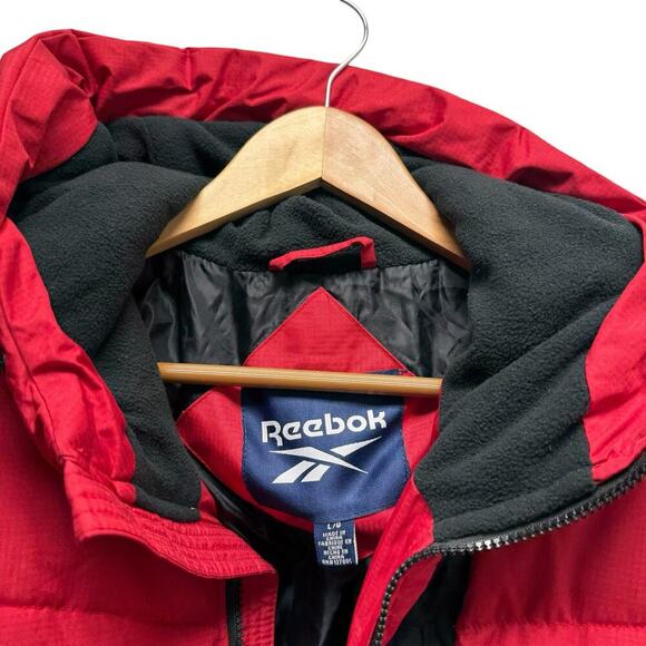 Reebok 1895 Men's Puffer Jacket Hooded Red Size Large - Picture 4 of 9